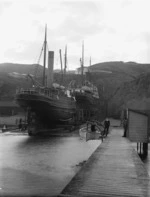 Steamships Hawera and Haupiri at the patent slip in Evans Bay, Wellington