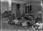 Wellington soldiers eating a meal in Solesmes, France, World War I