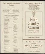 Christchurch Professional Orchestra :Fifth Sunday concert, Christchurch Professional Orchestra; conductor Mr Albert Bidgood (by permission of Ben & J Fuller Ltd). Opera House, Sunday evening, May 2 1920. [Front and back cover of programme]