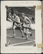 Photograph of Jack Lovelock and Jerry Cornes at the start of a three-quarter mile race