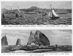 A page from 'The Graphic' newspaper showing two engraved illustrations of New Zealand paintings depicting a regatta and Māori waka taua
