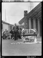 Kareama Te Ngako speaking during the visit of the ashes of Sir Peter Buck to Otaki - Photograph taken by T Ransfield