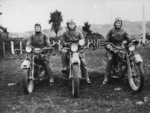 Three riders on Indian motorcycles, location unidentified - Photographer unidentified