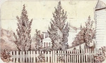 Artist unknown :[Album of an officer. Houses behind a fence and trees. South Taranaki or Wanganui? 1865]