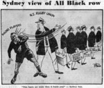 'Steve' fl 1959 :This hurts me more than it hurts you! - Sydney Sun. Maori players. N.Z. Rugby Union. Sydney view of All Black row. 26 June 1959.
