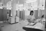 Interior of the new casualty department, Wellington Hospital, Newtown, with Staff Sister Charmaine Duncan at her desk