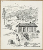 Messenger, Arthur Herbert, 1877-1962 :Mr W B Messenger's home. Omata, Taranaki, 1859. From a sketch by W B Messenger, 1859. [1958]