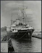 View of the `Wanganella' leaving the Floating Dock, Wellington Harbour