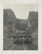 Railway workers working at a cutting on the main trunk line in Raurimu