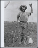 Dalmatian gumdigger, Anton Bakulic, on A E Harding's lease, Auroa Block, Northern Wairoa, Northland region