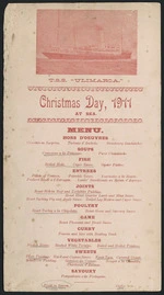 T.S.S. "Ulimaroa" :Christmas Day, 1911 at sea. Menu. 1911.