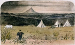 Artist unknown :[Album of an officer. Goat grazing beside soldiers' tents, Taranaki May 1865?]