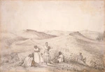 [Tempsky, Gustavus Ferdinand von] 1828-1868 :Ohaupo Redoubt & Forest Ranger camp; prisoners in foreground. [1864]