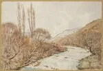Barton, Cranleigh Harper, 1890-1975 :Upper Selwyn River from Whitecliffs Bridge. [ca 1950]