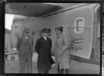 Bristol Freighter tour, Christchurch, from left are Member of Parliament W S Gooseman, Member of Parliament Sidney Holland, and M F Elliott