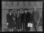 Bristol Freighter Tour, British Aircraft Field Day, Canterbury Aero Club,(left to right) Miss M Hill, daughter of first instructor at Wigram Air Base, Mrs [H D ?] Christie, Lady Wigram and Mr Hume D Christie, President of Canterbury Aero Club