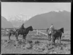 Two riders with horses, Weheka, South Westland