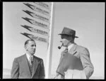 H Denton and H Ford, passengers on the flying boat RMA Auckland at Mechanics Bay, Auckland