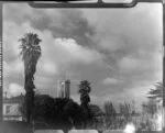 View of Princes Street, university buildings and clock tower, seen from Albert Park, Auckland