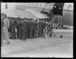 Air Training Corps cadets inspecting Handley Page Hastings TG 503 airplane, Whenuapai aerodrome