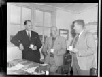 Len Poore and Hume D Christie, members of the Canterbury Aero Club, with S Livingstone from Civil Aviation