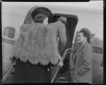 Miss I P Penna, Airport Hostess welcoming passengers, Harewood, Christchurch