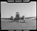Qantas Empire Airways DC3, VH-EAO, taking on fuel at Daly Waters airport, left panorama