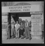 Stafford family at the entrance of Kingsford Smith Memorial Park, Katoomba, New South Wales, Australia