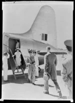 King George VI and Princess Margaret arrive on a Vickers Viking airplane