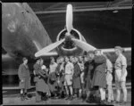 ATC [Air Training Corps] cadets at Whenuapai, receiving instruction about Dakota aircraft by Flight Lieutenant J E Henderson