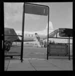 Boarding gate for passengers entering Viscount jet aeroplane