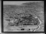 Aerial view of city with Hagley Park in the foreground, Christchurch