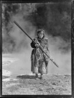 Portrait of Māori kuia Marutuna Mohi near thermal pools, Orakei Korako