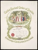 United Ancient Order of Druids. Grand Lodge of North Island, New Zealand :This is to certify that [Walter H Ward] has received a vote of thanks for having passed the Arch Druids' Chair in Lodge no. [5 ... 26th day of June 1917, Charles S Rush, secretary]. Ferguson & Hicks, Wellington. N.Z. [ca 1917]