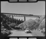 Morris Minor under Makohine Viaduct, Rangitikei