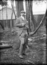 Louis Ferdinand Tegner in riding habit standing near trees