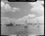 Auckland Anniversary Regatta, Auckland Harbour, showing sailing boats and ship