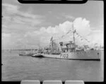 Auckland Anniversary Regatta, Auckland Harbour, showing ship and two boats