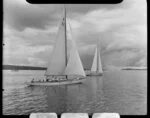 Auckland Anniversary Regatta, Auckland Harbour, showing two sailing boats