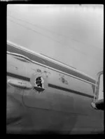 Side view of a KLM DC6 liftmaster aircraft at the 1953 London-Christchurch Air Race, Harewood Airport, Christchurch