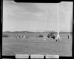 Waitangi Treaty grounds scene, flag pole, people relaxing, Waitangi, Bay of Islands