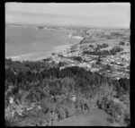 Red Beach, Rodney District, Auckland, showing houses and pine trees