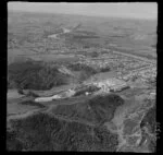 Wanganui, view of the Kempthorne Prosser Chemical Works between Brunswick Road and railway line, to Aramoho residential area and the Wanganui River with farmland beyond