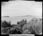 Rangitoto Island from Paritai Drive, Orakei, Auckland, showing yachts