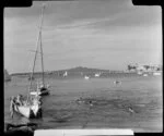 Yachting at Okahu Bay, Auckland, showing Rangitoto Island