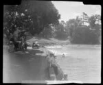 Beach scene, including bathers, Judges Bay, Auckland