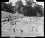 Beach scene, including bathers, Judges Bay, Auckland