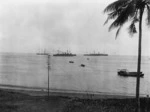 Warships and troopships inside the reef, Apia Harbour, 29 August, 1914