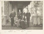 Lady Constance Knox, Lady Eileen Knox and Charles Hill-Trevor on horseback in the garden of Government House, Auckland - Photograph taken by Herman John Schmidt