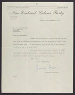 To McDonnell from James Thorn, New Zealand Labour Party Head Office